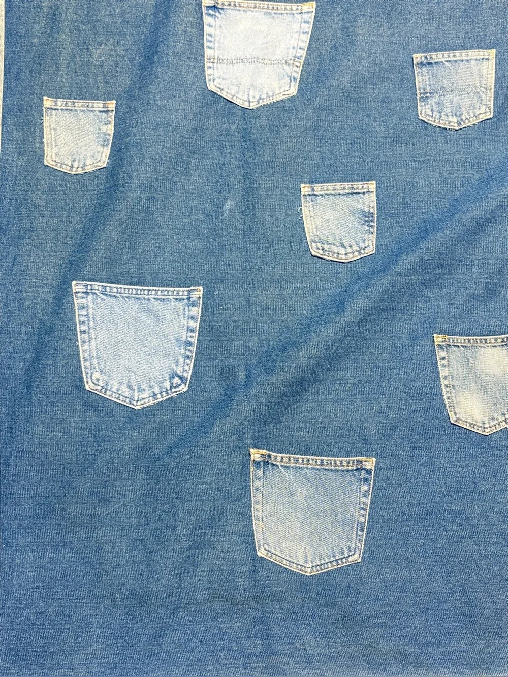 Upcycled Heavy Denim Shower Curtain W/ Hand Sewn Blue Jean Pockets Wall Hanging